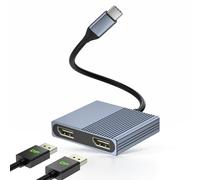 USB C to Dual Displayport Adapter for Mac/Dell/HP Laptop, 4K@60Hz Displayport Splitter 1 in 2 Out for Dual Monitors Extended Display, USB C to Display Port Cable, Dual Monitor Adapter, MST Hub