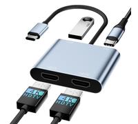 USB C to Dual HDMI Adapter, 4 in 1 HDTV Splitter for Du-al Monitors 4K, PD 100W,USB 2.0, Du-al HDMI A-dapter for 2 M-onitors HDTV Dual Monitor Adapter for iPad,MacBook Pro/Air, Dell, Chromebook