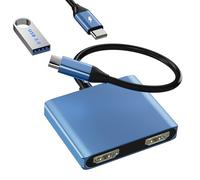 USB C to Dual HDMI Adapter, 4K@30Hz HDMI Splitter Dual for Monitors, USB3.0/100W PD, HDMI Splitter Extended Display, HDMI Adapter for Laptop, MacBook Pro/Air, iPad, Surface, Dell, Lenovo(blue)