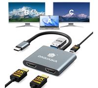 USB C to Dual HDMI Adapter 4K@60Hz, 4-in-1 HDMI Splitter for Dual Monitors, 100W PD Charging, USB A Port, Docking Station for MacBook/LenovoYoga/Thinkpad, XPS and More (macOS only Support SST Mode)