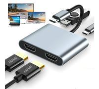USB C to Dual HDMI Adapter for Dual Displays 4K 60Hz, USB 3.0 100W PD Charging, Type C to HDMI Splitter Extended Display for Nintendo Switch, Macbook, Imac Pro, Huawei, Xiaomi and other computers