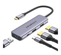 USB C to Dual HDMI Adapter, Newmight 4 in 1 HDMI Adapter for Dual Monitors, USB C Hub with 2 4K HDMI, USB 2.0, 100W PD, Thunderbolt USB C Dock for MacBook, Dell, HP, Lenovo,Grey