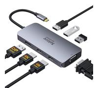 USB C to Dual HDMI Hub,7 in 1 USB C Docking Station to Dual HDMI Displayport VGA Adapter,USB C to 3USB 2.0, Multi Monitor Adapter for Dell XPS 13 15,Lenovo Yoga,Huawei Matebook X pro,etc