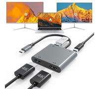 USB C to Dual HDTV Adapter, Fophmo 4K@60Hz HDTV Splitter Extend Display for Dual Monitors, macOS Only Allows Mirror Mode, Windows Allows Multi-Monitor Display 3 Separate Screens for 100W PD,USB-A Port