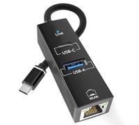 USB C to Ethernet Adapter, 3-in-1 USB Hub with 5Gbps USB-A 3.0/USBC & 100Mbps Gigabit RJ45, Compatible with MacBook, iPad, iPhone 15/16, Laptops, Thunderbolt 4/3, Ethernet Cable & USB-C Headphones