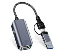 USB C to Ethernet Adapter 5 Gbps, USB-A & USB-C to RJ45 LAN 5000 Mbps Wired Network Converter, USB to Ethernet Adapter Compatible with Thunderbolt 4/5, MacBook, Windows, MacOS, Linux, iPhone 17/16/15