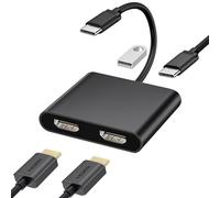 USB C to HDMI Adapter 4 in 1, HDMI Splitter for Dual Monitors 4K, USB 3.0, PD 100W, Dual HD-MI Adapter for 2 Monitors, MacBook Pro/Air, iPad, Surface, Dell, Lenovo (Black)