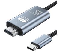 USB C to HDMI Cable 2M 4K@60Hz, Braided Type C to HDMI Adapter Cord Thunderbolt 3/4 to HDMI 2.0 Cable Compatible with iPhone 16/15 Pro Max MacBook Pro/Air M3/M2 iPad Galaxy S24/S23 Surface Monitor