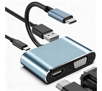 USB C to HDMI VGA Adapter 4 in 1 Hub with 4K HDMI 1080P VGA PD 100W USB 3.0 Multiport Converter Type C Splitter Dock Compatible with MacBook Pro/Air, Samsung, Dell, HP, Chromebook, Pixel, etc