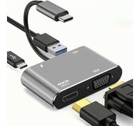 USB C to HDMI VGA Adapter, 4 In 1 USB C Hub with 4K HDMI/VGA/PD 100W/USB 3.0, VGA to USB Type-C Adapter for MacBook Pro/Air,For Android, Dell, HP, Chrome, Pixel, Sony