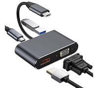 USB C to HDMI VGA Adapter Multiport, USB Type C 4K HDMI 1080P VGA Port 4 in 1 Hub Converter Compatible for MacBook Pro/Dell XPS/Samsung Galaxy/Surface Pro (Grey)