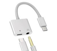 USB C to Jack Headphone Cable (2 in 1) 3.5 mm Audio Headphone Charger USB-C Compatible for Samsung Apple iPhone 15 Pro Max Plus iPad Air Mini Huawei Xiaomi Cable Dual Socket Adapter