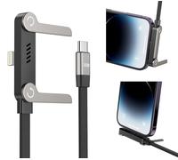 USB C to Lightning Cable with Stand, MFi Certified 2-in-1 Invisible Holder Charger Cable, 30W Lightning Flat Cable 90 Degree for iPhone 14-5/iPad, Sideways Phone Charger Cord for Gaming, Office, Home