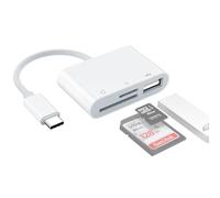 USB C to SD Card Reader 3-in-1 USB Type C Adapter for SD, Micro SD/TF, Flash Drive, Memory Card Reader Compatible with Smartphones, Tablets, Cameras & More, Support OTG for Plug&Play