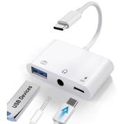 USB C to USB Adapter, 3-in-1 USB C to 3.5mm Audio Adapter with 60W PD Fast Charging Port, Aux to Type C Multi-Function Adapter Compatible with iPhone 17/16/15, iPad Pro, MacBook, Galaxy S26 & More