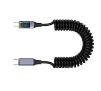 USB C to USB C 100W Fast Charging Cable Spring Coiled Designs Cord Digital Display for Smartphones Laptop Tablets Coiled Charging Cord with Led Power Meter