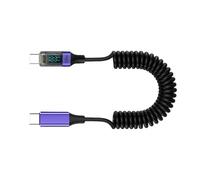USB C to USB C 100W Fast Charging Cable Spring Coiled Designs Cord Digital Display for Smartphones Laptop Tablets Coiled Charging Cord with Led Power Meter