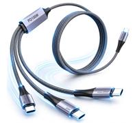 USB C to USB C 3 in 1 Multi Charging Cable 5FT, 100W PD Fast Charging Splitter Cable with 3 Type C Ports, Nylon Braided Charger Cord for iPhone 17/16/15, Samsung Galaxy S25, iPad, MacBook/Air, Laptop