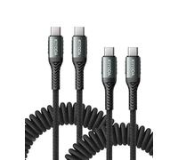 USB C to USB C Cable Coiled 3FT 2Pack, Braided Type C Charger for Car-Black | 66W Fast Charging Cord Compatible with iPhone 18 17 16 15, iPad, Sam sung Galaxy, Google Pixel, Moto, TCL Phones