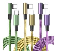 USB C to USB C Charger Cable, 2M 3Pack Type C to C Charger Cable Fast Charging Right Angle 90 Degree Lead Braided USB C Charger Cable for iPhone 17 16 15 Pro Max Samsung S25 S24 S23 A56 A16 Pixel iPad