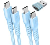 USB C to USB C Charger Cable 60W (1M+2M+Adapter) STRONG Braided C to C Cable Fast Charging Type C Data Lead Compatible with iPhone 15, iPad Pro 2022, MacBook Pro, Samsung S24/S23/A54/A14/A04s, Pixel 8