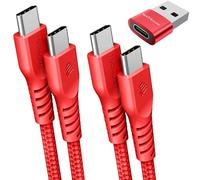 USB C to USB C Charger Cable 60W (1M+2M+Adapter) STRONG Braided C to C Cable Fast Charging Type C Data Lead Compatible with iPhone 15, iPad Pro 2022, MacBook Pro, Samsung S24/S23/A54/A14/A04s, Pixel 8