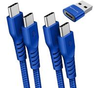 USB C to USB C Charger Cable 60W (1M+2M+Adapter) STRONG Braided C to C Cable Fast Charging Type C Data Lead Compatible with iPhone 15, iPad Pro 2022, MacBook Pro, Samsung S24/S23/A54/A14/A04s, Pixel 8