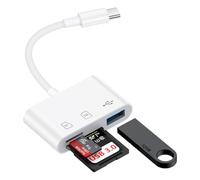 USB C to USB Camera Adapter,SD Card Reader for iPhone 16e 16 15,3 in 1 Memory Card Adapter with Dual Card Slots & USB Port for Samsung Galaxy S25 Ultra Plus S24,Pixel9 Android Trail Camera Card Reader