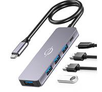 USB C to USB Hub,Vunvooker 5in1 Mini Multiport Adapter with Long Cable,USB-C Expander for Laptop(100W PD,4 USB-A Ports),Portable Dongle Data Hub for MacBook Pro/Air,iPad,iMac,Surface,XPS,PC,Notebook