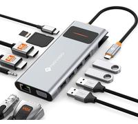 NOVOO USB-C Docking Station Dual Monitor, Dual 4K HDMI, VGA, 2 USB 3.0/2.0, SD/TF Card Reader, 100W PD, 1Gbps Ethernet, 3.5mm Audio, USB-C Hub for MacBook, HP, Lenovo, Dell Laptops