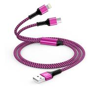 USB C und Lightning 2 in 1 for iPhone 16/15/14/13/12/11 Pro Max, Multi Charger Cable USB C for Android Samsung Galaxy S24/S23/S22/S21 Ultra/A54/A14/A34, Huawei, Nylon Multiple Fast USB Cable-1.2M