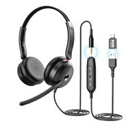 USB-C/USB-A/3.5mm Wired Headset with Noise Cancelling Microphone | On-Ear Office Headphones for PC/Laptop | Line control & All-Day Comfort for Call Center, Video Conferencing, Remote Work,Online Class