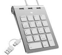 USB C/USB A Wired Numeric Keypad, Ergonomic Numeric Keypad Mini Numeric Keypad with 3 USB 2.0 Ports, 18 Key Numeric Keypad, Office Computer Numeric Lappad