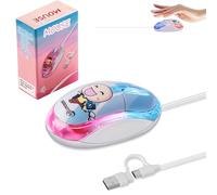 USB-C & USB A Wired Optical Mouse, 2-in-1 Wired Mouse with 7-Colour LED Backlight, 1.5 Metre Cable, 1000D-PI Mini Quiet Click, for Children PC, Laptop, Mac, Windows, Blue
