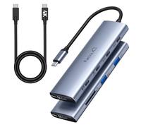 USB C Video Hub with Dual/Triple Monitor Support, 4K@30-60Hz HDMI, 100W PD, 6X USB 10Gbps, SD4.0, Type-C Docking Station for Windows/Chrome OS, with USBC Video Cable