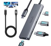 USB C Video Splitter Dual Monitor, 4-Port USB-C 3.2 Gen 2 10Gbps Hub,for USBC PD Monitor, Type C Monitors, Portable Screen, DP Alt 4K@30-60Hz, 100W PD, for Win/Chrome Laptop, AR Glasses, Game Console