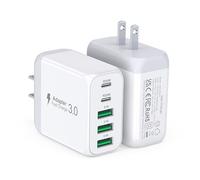 USB C Wall Charger Block, 2Pack 60W 5-Port C Charger Fast Charging Block PD Power Adapter +QC 3.0 Multiport Type C Box Brick Cube USB A Wall Plug for iPhone 15/16/17 Pro Max Plus, iPad,Samsung Galaxy