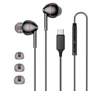 USB-C Wired Earbuds with Microphone, Volume Control, Noise Canceling, Compatible with Samsung Galaxy S24 S23 S22, iPhone 15, Pixel Phones (Updated Black)