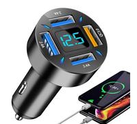 USB Car Charger - 3.0 66W USB C 4 Ports Fast Car Charger Adapter Type C Plux Car Rod Adapter | LED for Computer Port