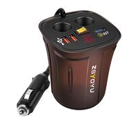 USB Car Charger MultiPort - Digital Screen Power Adapter, Fast Charge Inverter Hub | Multipurpose Efficient Cup Holder Charging Device For Smartphones Tablets GPS Road Trip Driving