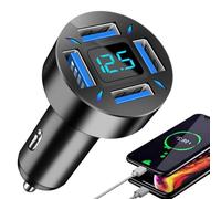 USB Car Charger Quick Charge 3.0,66w Quick Charge Adapter 4-Port USB PD QC 3.0 Car Charger | LED Digital Display, Real-time Monitoring Of Battery Voltage, Keep Track Of Car Health Status