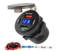 USB Car Charger Socket 4 Port Outlet with Dual 30W PD Type C & Dual 18W QC3.0 Fast Charging USB A, Waterproof Power Outlet Panel with LED Voltmeter for 12V/24V Car Boat Motorcycle Marine RV Truck