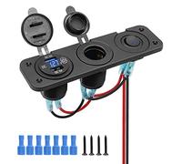 USB Car Charger Socket Panel, Cigarette Lighter Socket QC3.0 Car USB Charger Toggle Switch Panel with LED Digital Voltmeter ON OFF, for 12V/24V Truck Marine Boat RV ATV