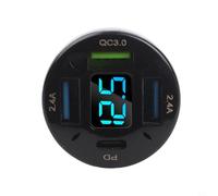 USB Car Charger with 4 Ports for QC3 0 and PD Charging Digital LED Voltmeter Battery Voltage Detection Supports 12V 24V Vehicle Input Voltage