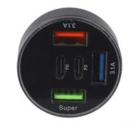 USB Car Charger with 5 Ports, Fast Charging PD and For QC3 0 Support, Suitable for Cars and Vans, Features Built In Safety Chip and Voltage Monitoring Display