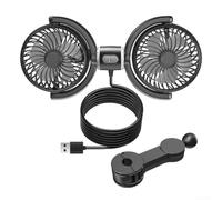 USB Car Fan For Backseat, Dual Head 360° Rotatable Vehicle Cooling Fan For 3 Speeds, Adjustable Mount Holder For Front Rear Seat, Air Circulation Blower For Car Truck RV Camper Van Black