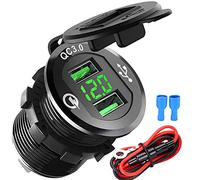 USB Car Socket Fast Charge Dual Car Charger 12V/24V 36W USB Car Charger QC 3.0 Waterproof Universal Car Cigarette Lighter Adapter for Motorcycle, Caravan, Boat, Truck