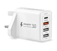 USB Charger Plug UK, 40W 4-Port Multi USB C Fast Charger Plug PD&QC3.0 USB Plug Adaptor UK, Multi Type C Wall Charger Power Adapter for iPhone 15 14 13 12 11 Pro Max, iPad, Samsung