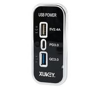 USB Charger Socket, 12V/24V 2.4A USB PD3.0 Type C QC3.0 3 Ports Fast Charging Panel for Car Truck RV SUV Boat (Silver Border)