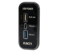 USB Charger Socket, 12V/24V 2.4A USB PD3.0 Type C QC3.0 3 Ports Fast Charging Panel for Car Truck RV SUV Boat (Black Border)